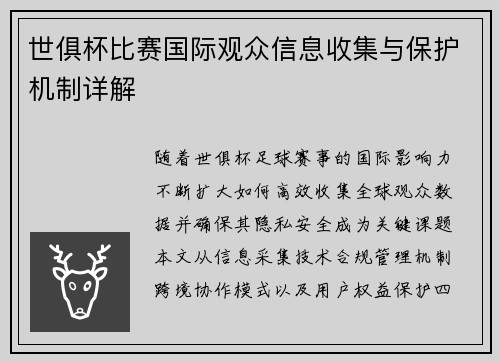 世俱杯比赛国际观众信息收集与保护机制详解
